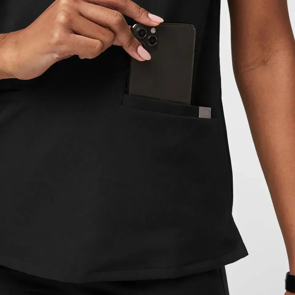 Women's Three-Pocket Scrub Top - Black