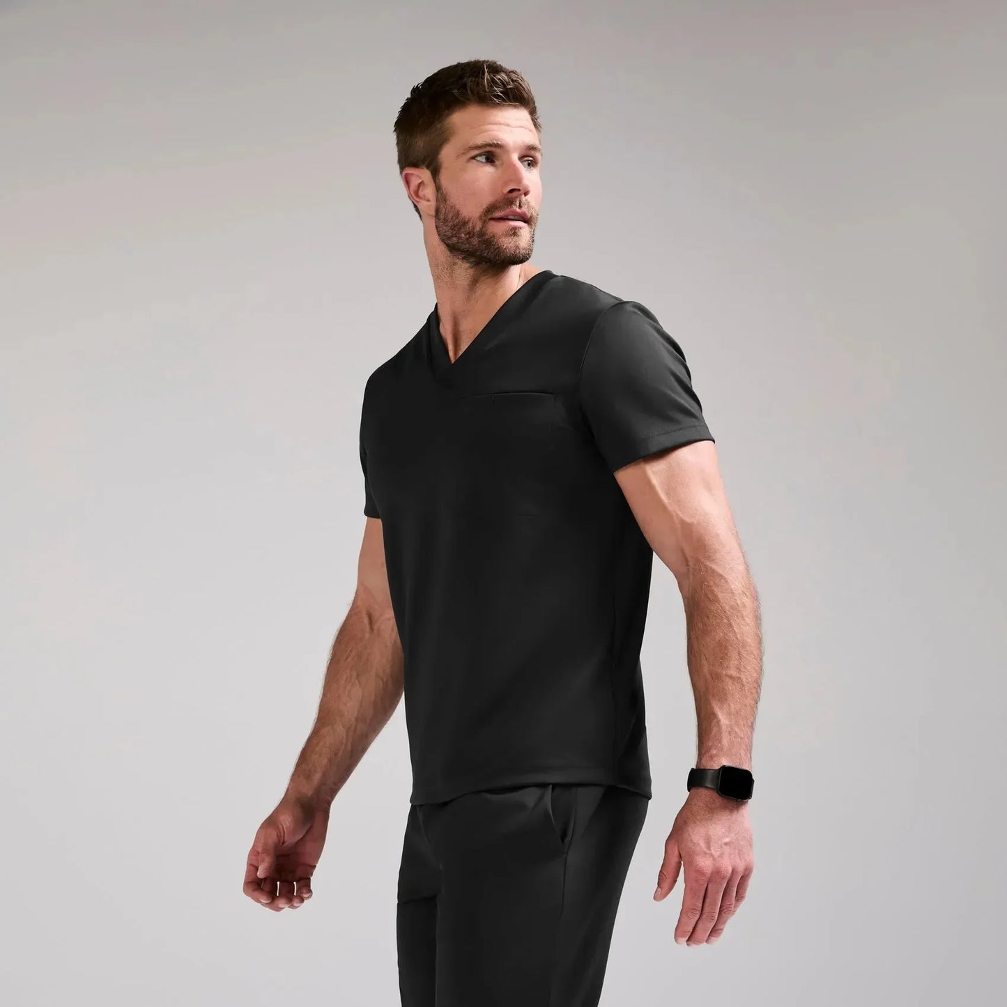 Men's Slim V-Neck Scrub Top- Black