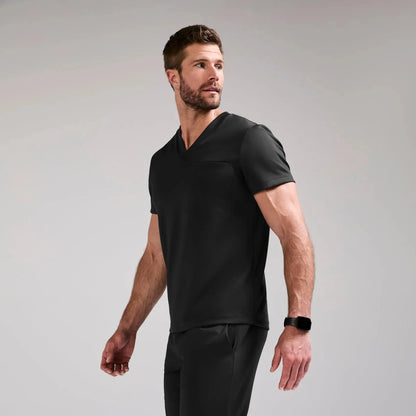 Men's Slim V-Neck Scrub Top- Black