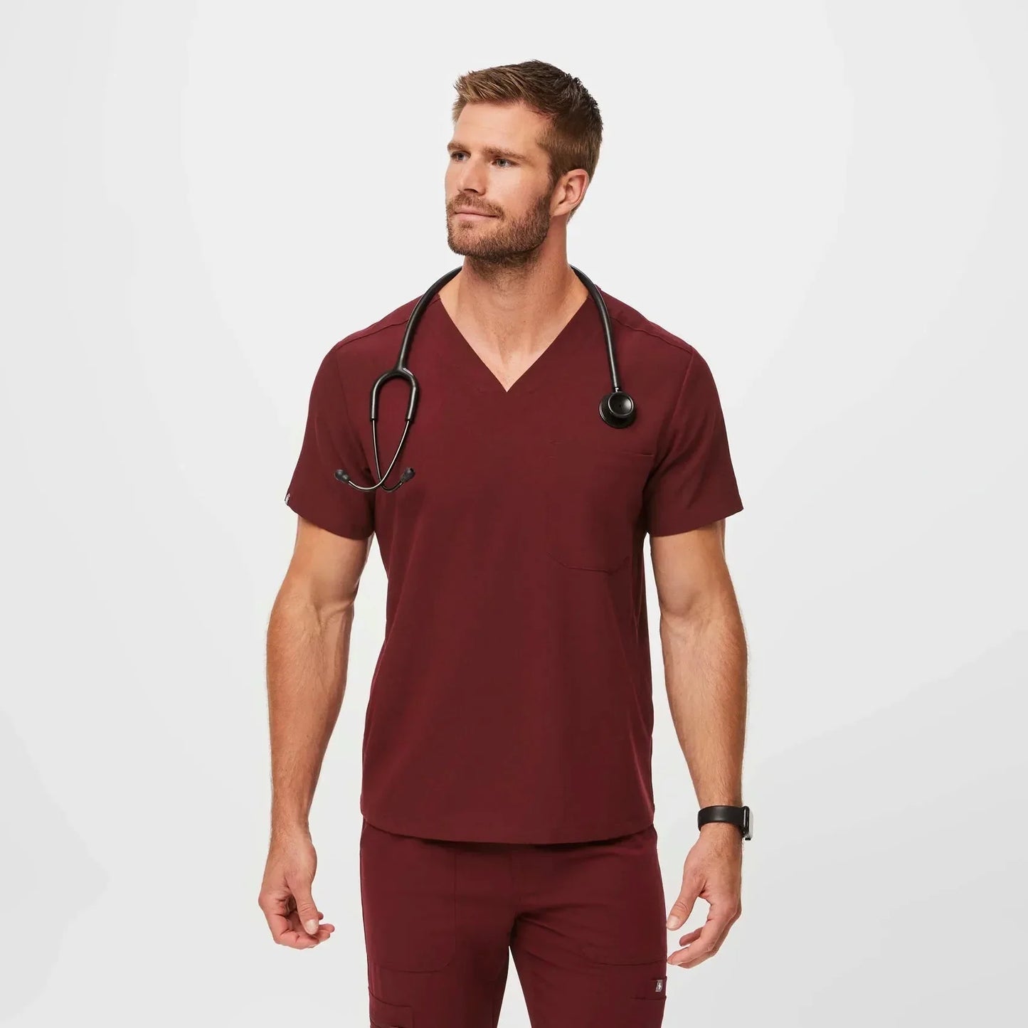 Men's Chisec Three-Pocket Scrub Top - Burgundy