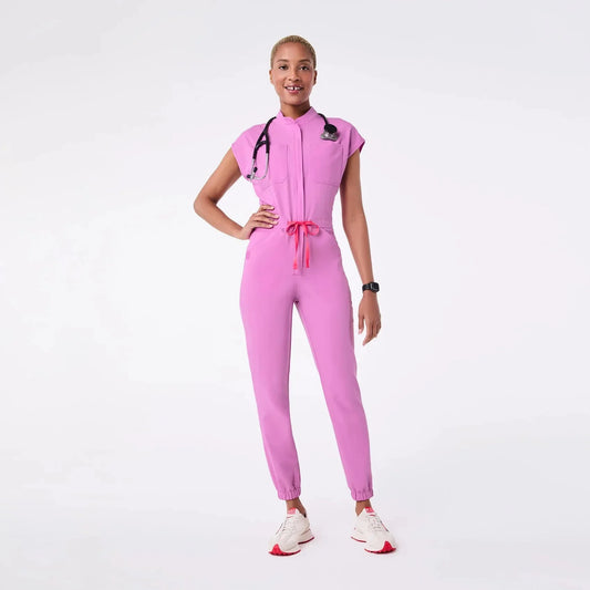 Women's Cargo ScrubJumpsuit- Pink Cloud