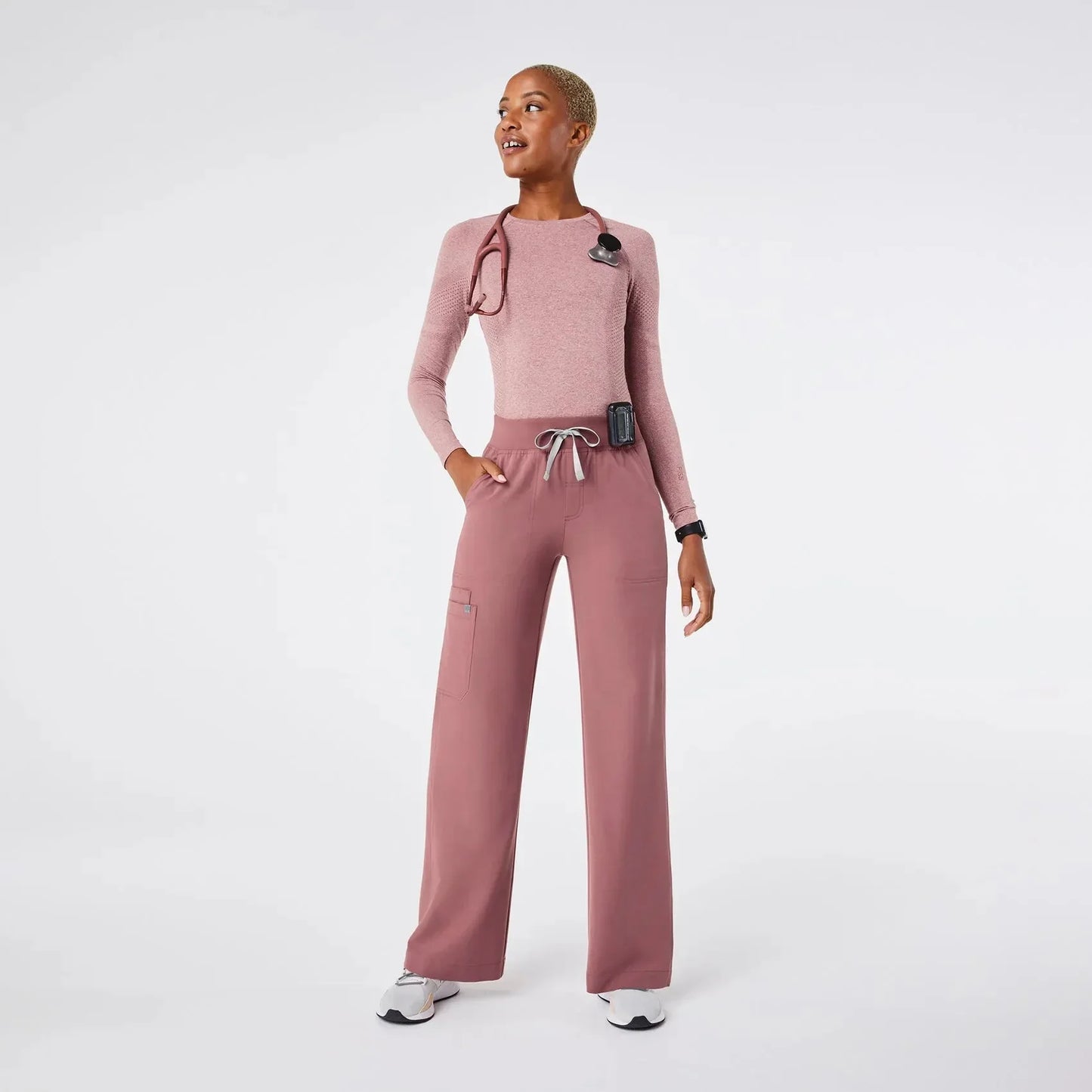 Women's High Waisted Wide Leg Scrub Pants - Mauve