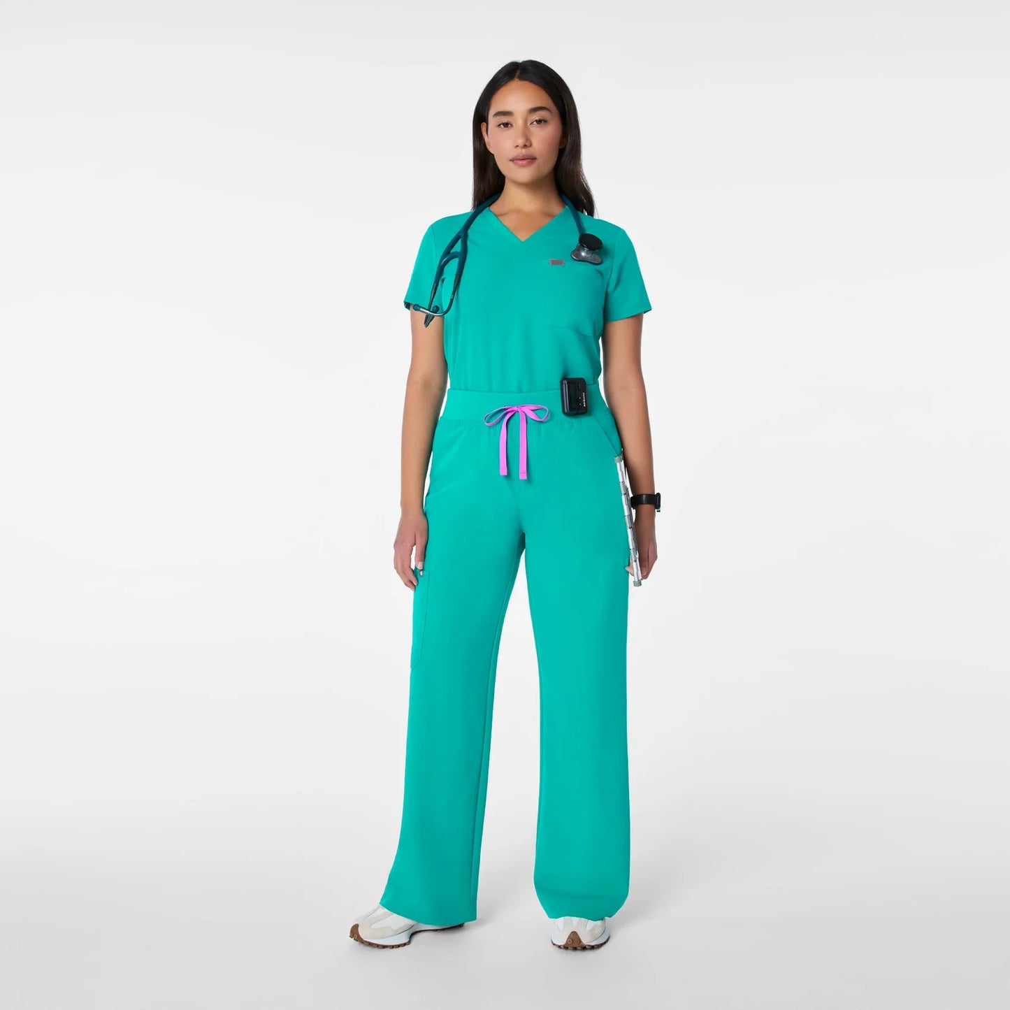 High Waisted Isabel Wide Leg Scrub Pants-Lagoon
