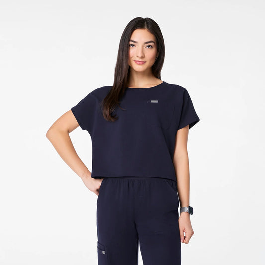 Arua Cropped Crewneck One-Pocket Scrub Top
