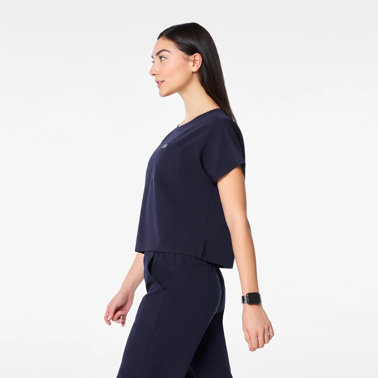 Arua Cropped Crewneck One-Pocket Scrub Top