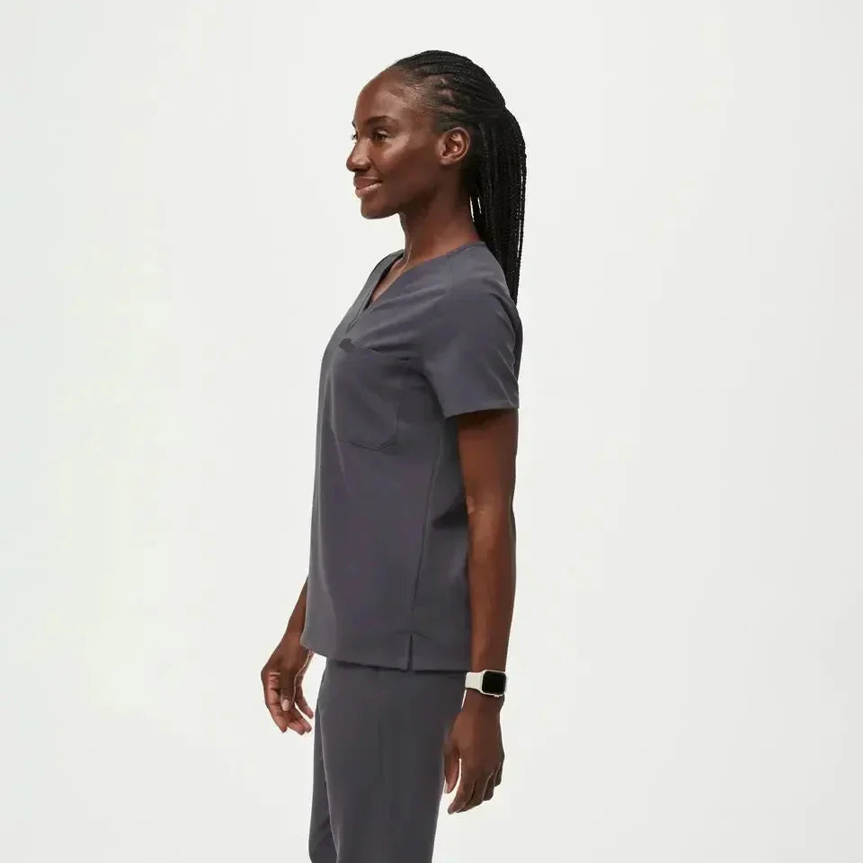 Women's One-Pocket Scrub Top- Charcoal