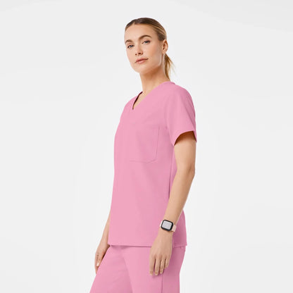 Women's One-Pocket Scrub Top- Chalk Pink