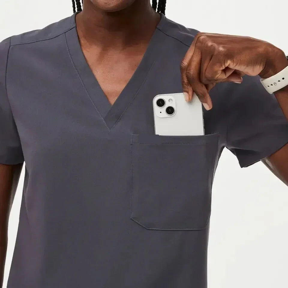 Women's One-Pocket Scrub Top- Charcoal