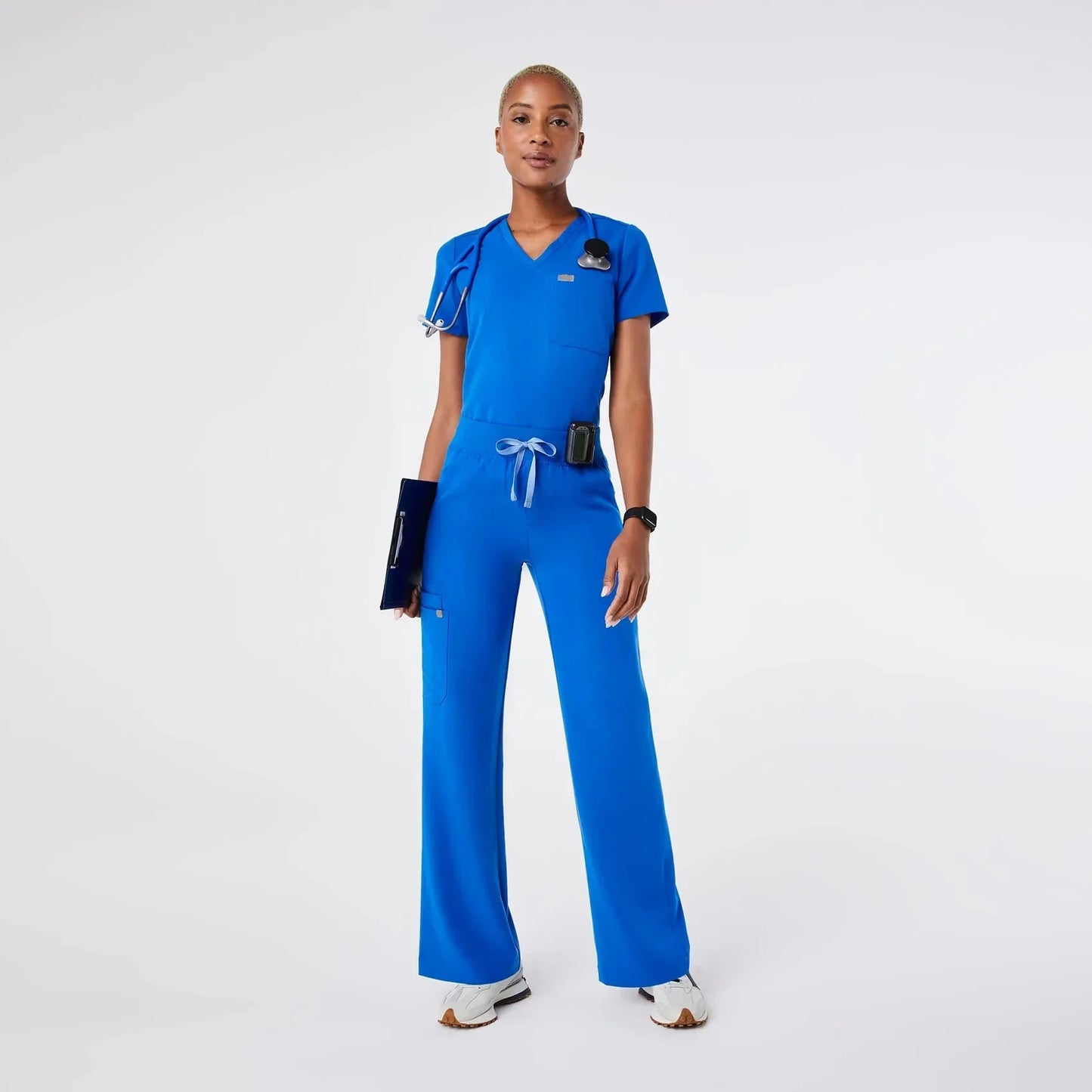 Women's High Waisted Wide Leg Scrub Pants - Royal Blue