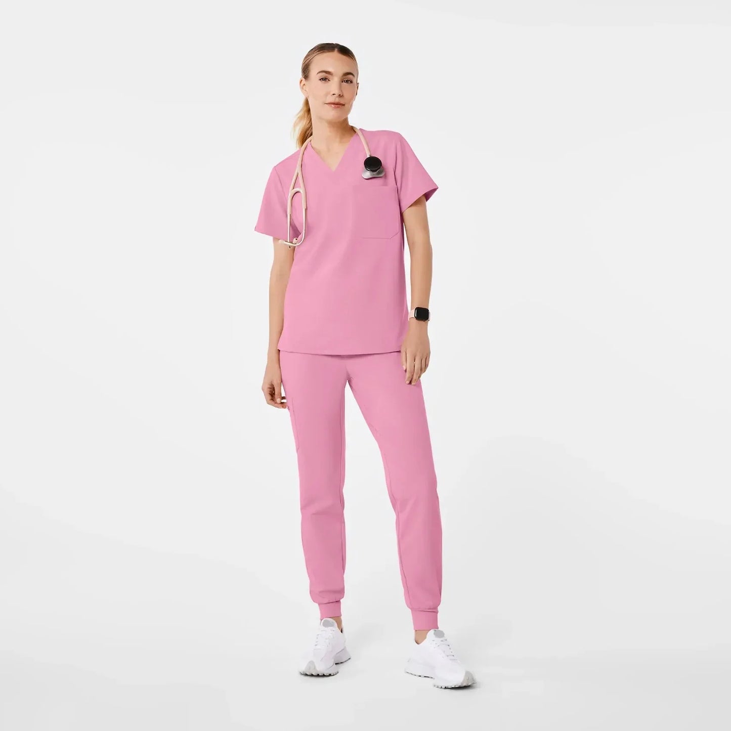 Women's One-Pocket Scrub Top- Chalk Pink