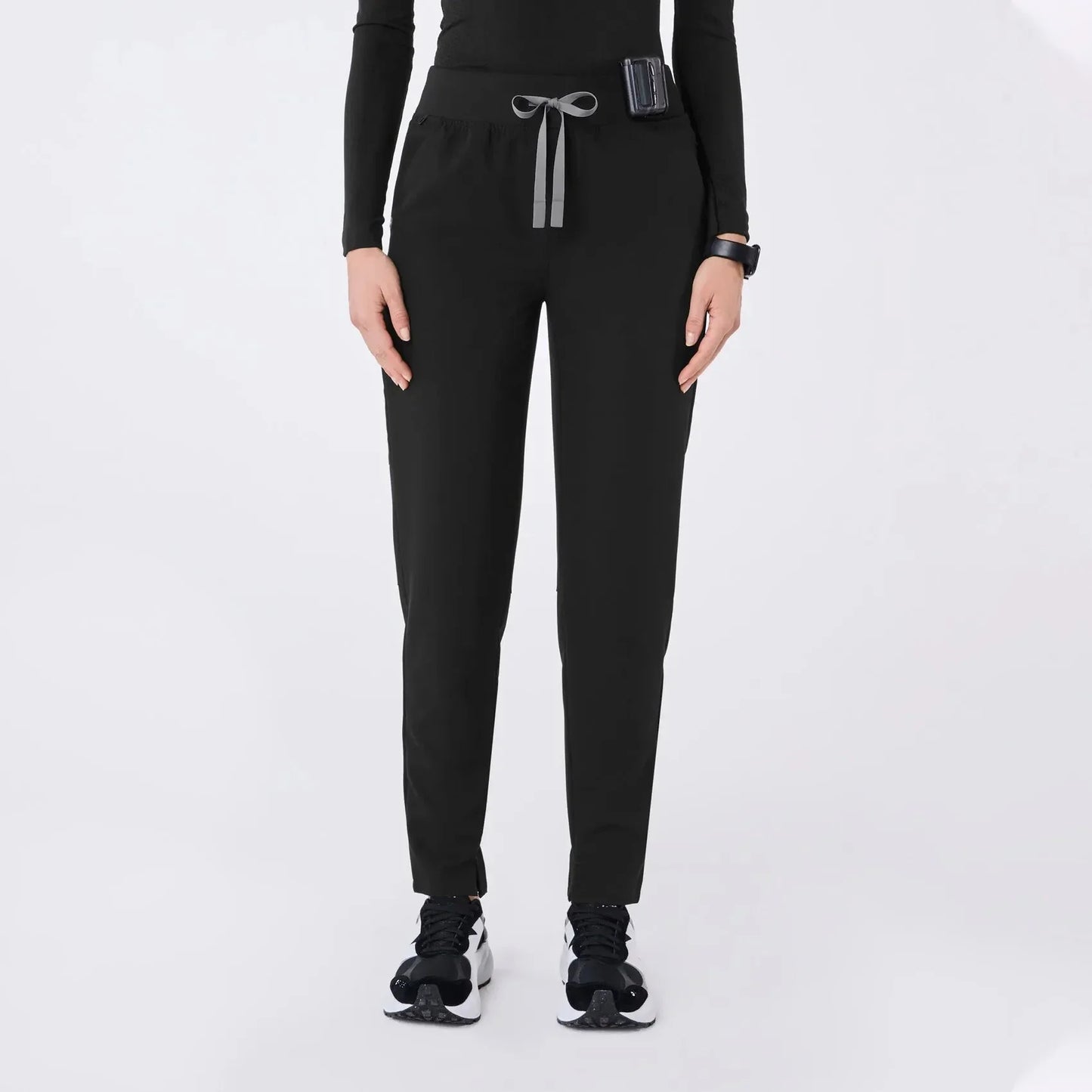 Women's High Waisted Skinny Tapered Scrub Pants - Black