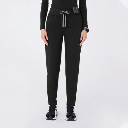 Women's High Waisted Skinny Tapered Scrub Pants - Black