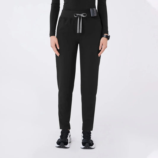 Women's High Waisted Skinny Tapered Scrub Pants - Black