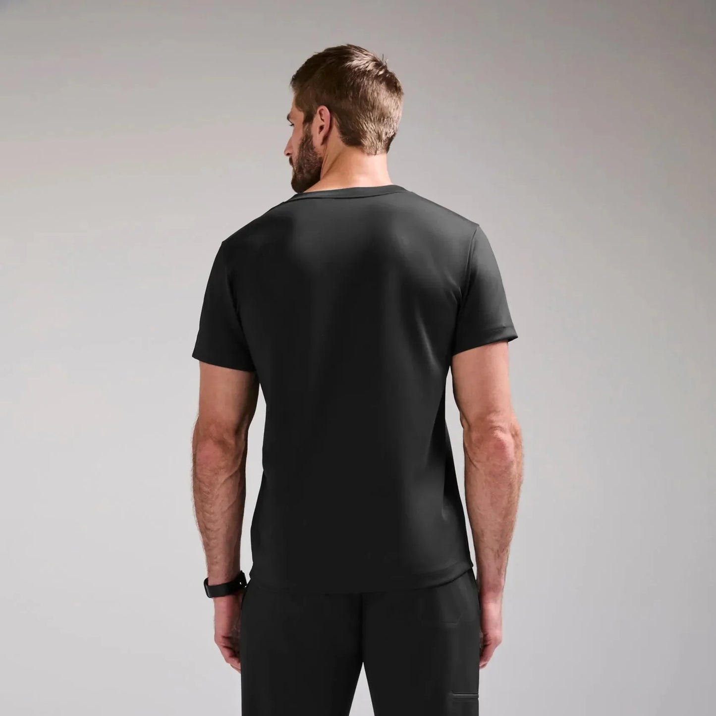 Men's Slim V-Neck Scrub Top- Black
