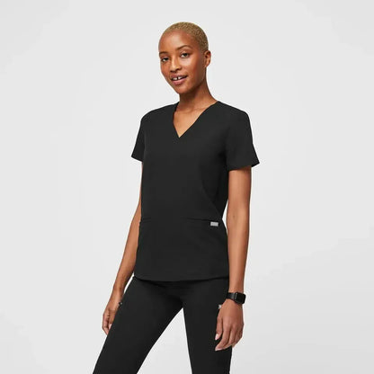 Women's Three-Pocket Scrub Top - Black