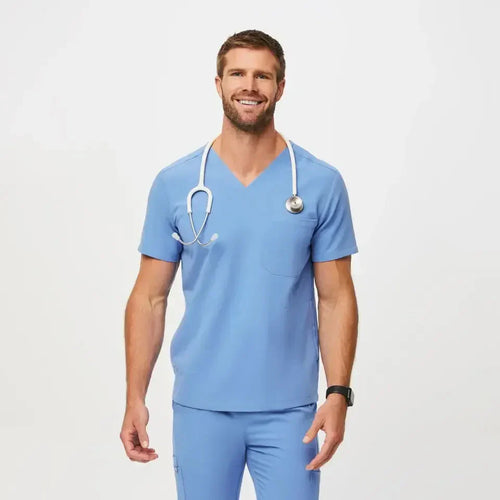 Men's Chisec Three-Pocket Scrub Top - Ceil Blue