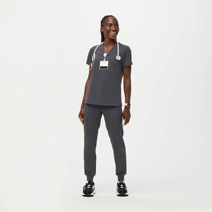 Women's One-Pocket Scrub Top- Charcoal