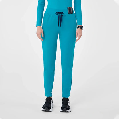 Women's High Waisted  Skinny Tapered Scrub Pants - Teal