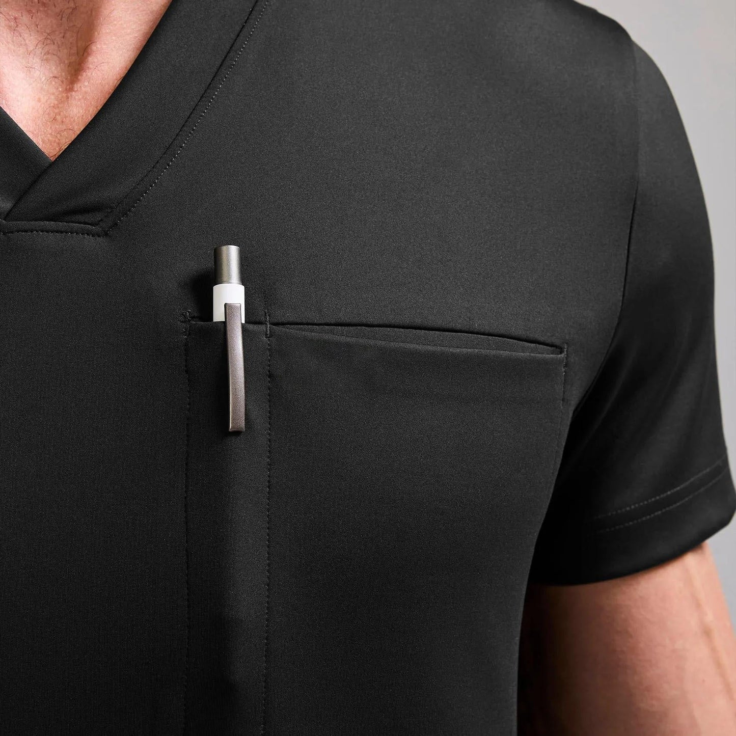 Men's Slim V-Neck Scrub Top- Black