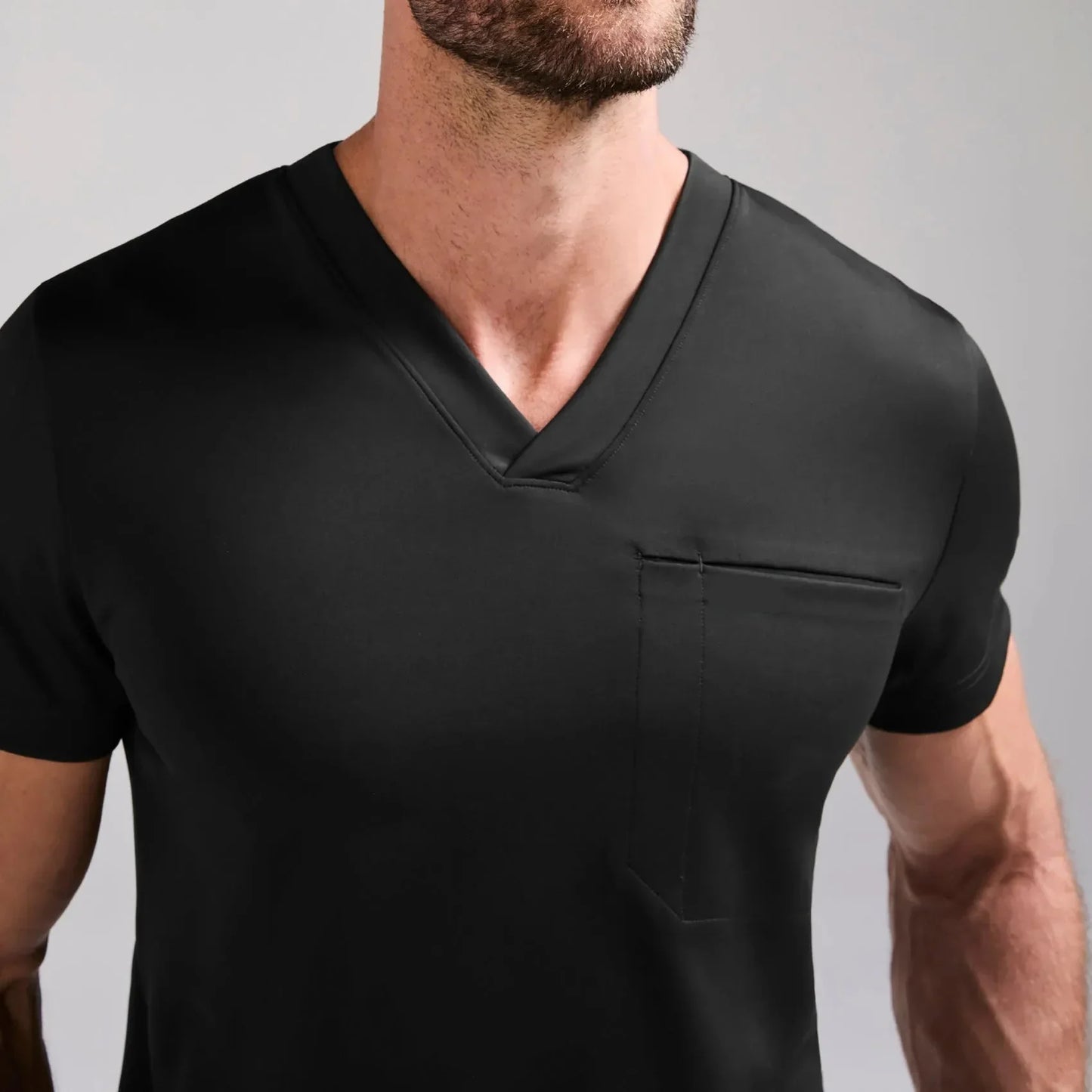 Men's Slim V-Neck Scrub Top- Black