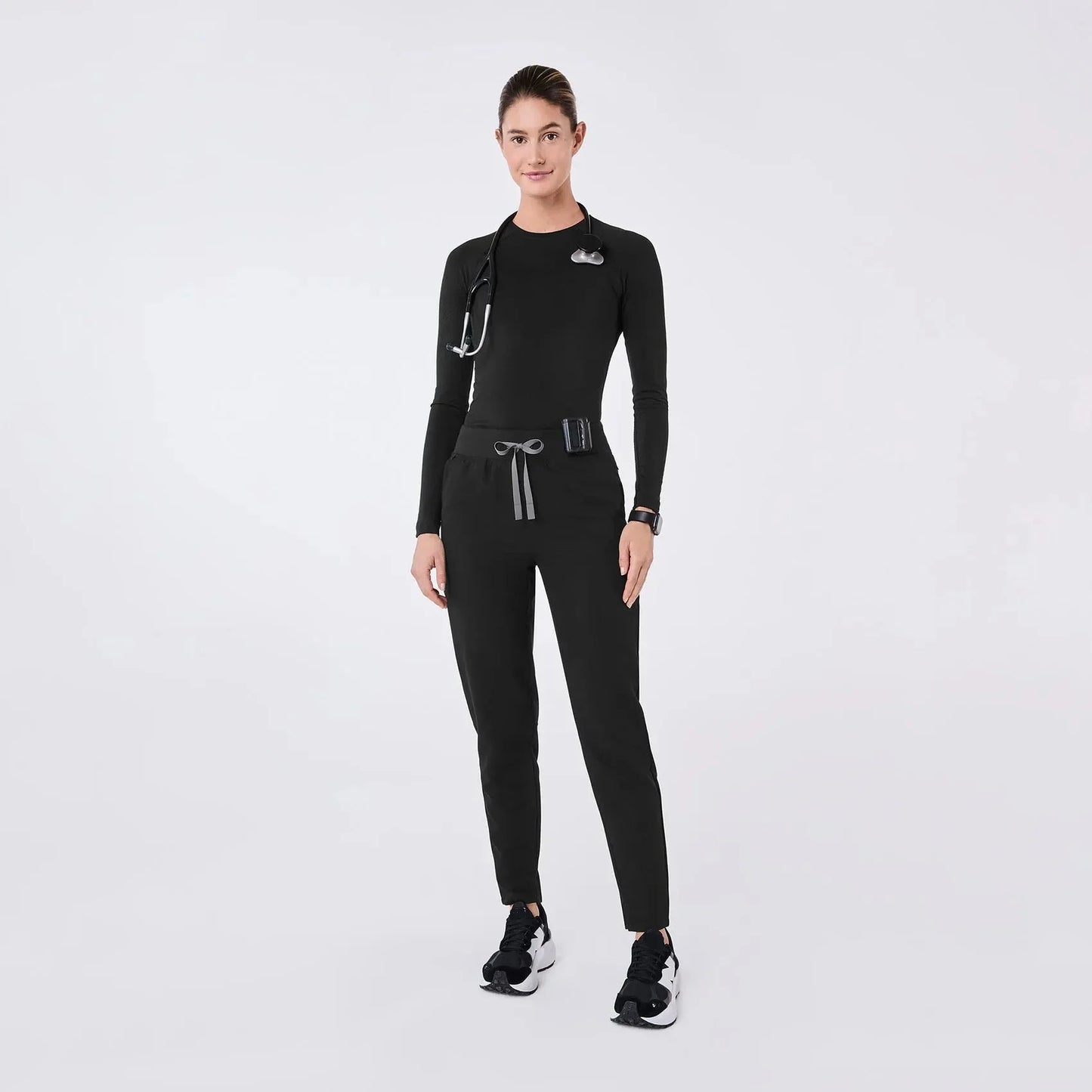Women's High Waisted Skinny Tapered Scrub Pants - Black