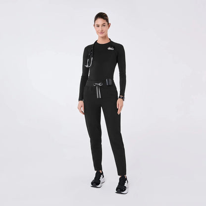 Women's High Waisted Skinny Tapered Scrub Pants - Black