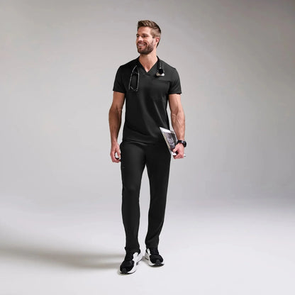 Men's Slim V-Neck Scrub Top- Black