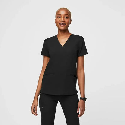 Women's Three-Pocket Scrub Top - Black