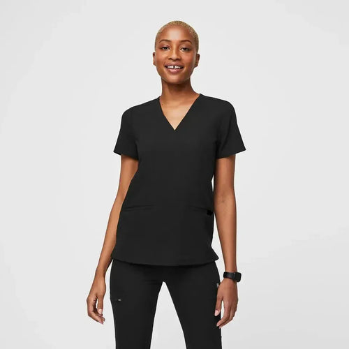 Women's Three-Pocket Scrub Top - Black