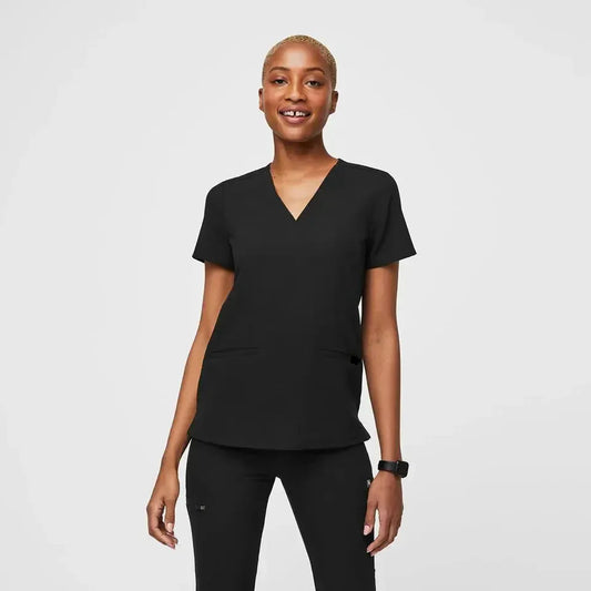 Women's Three-Pocket Scrub Top - Black