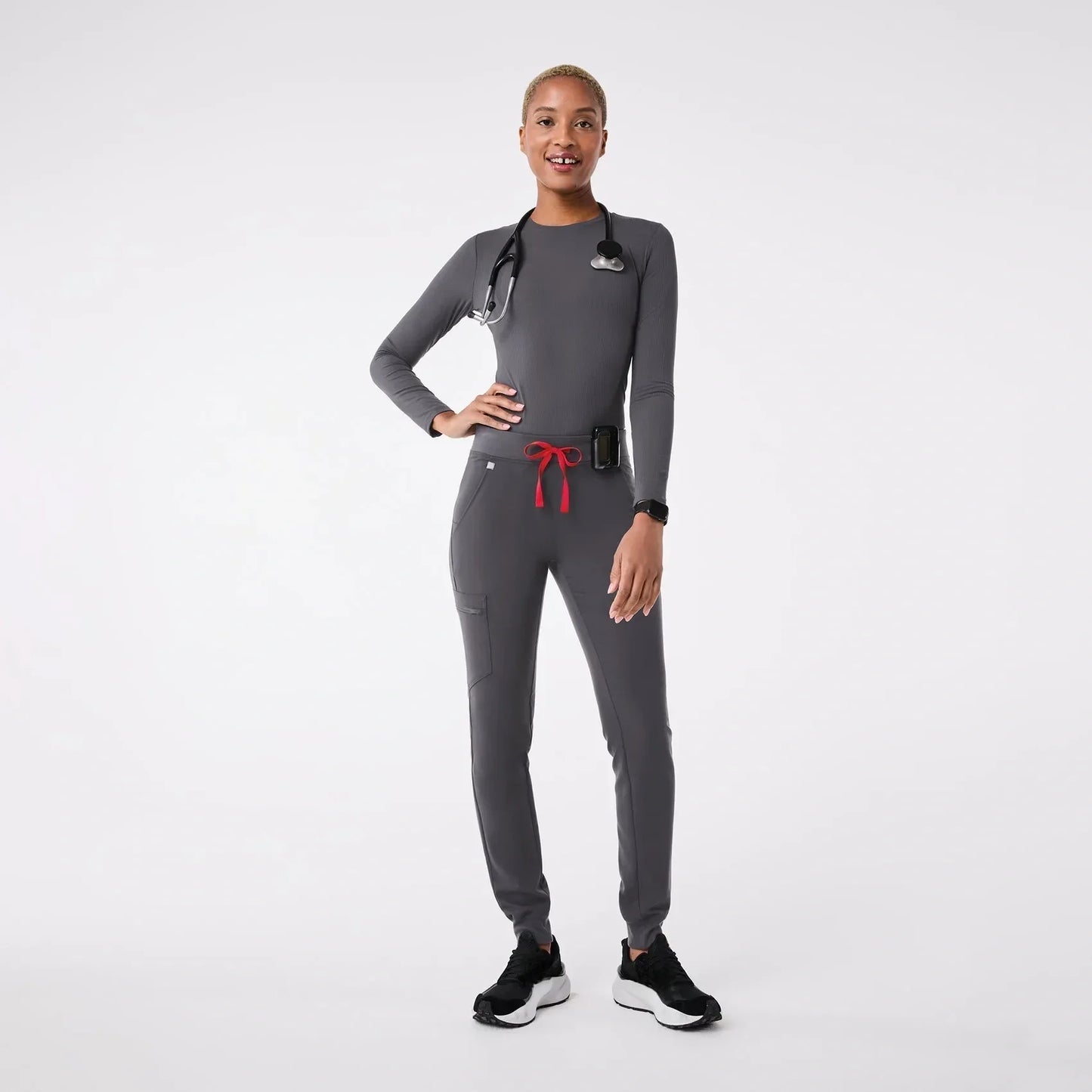 Women's Ribbed Longsleeve Underscrub - Charcoal