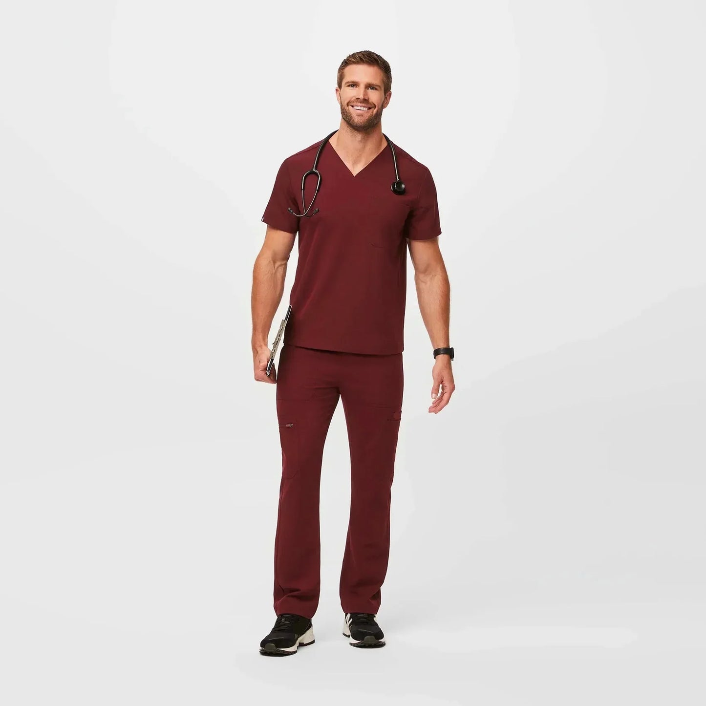 Men's Chisec Three-Pocket Scrub Top - Burgundy