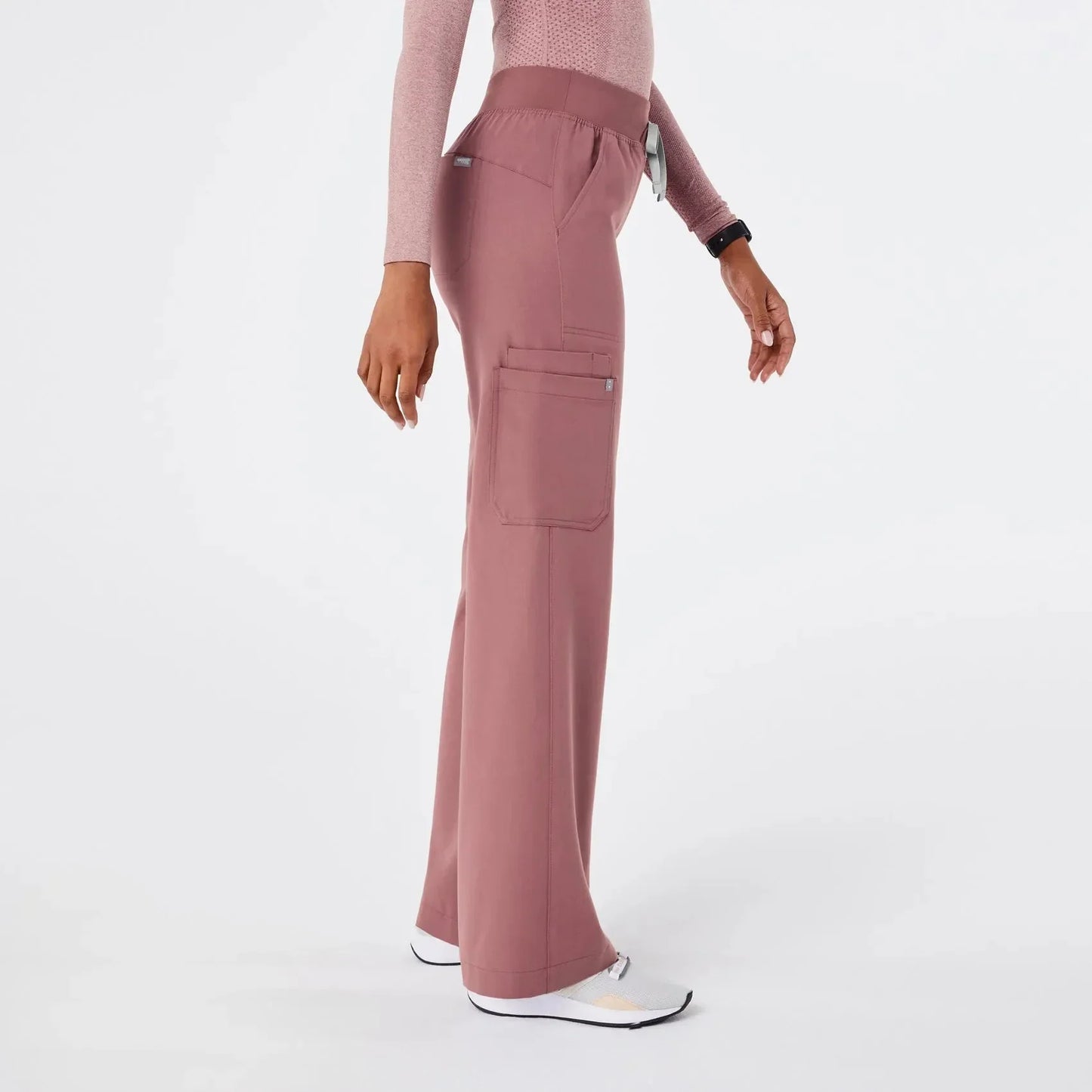 Women's High Waisted Wide Leg Scrub Pants - Mauve