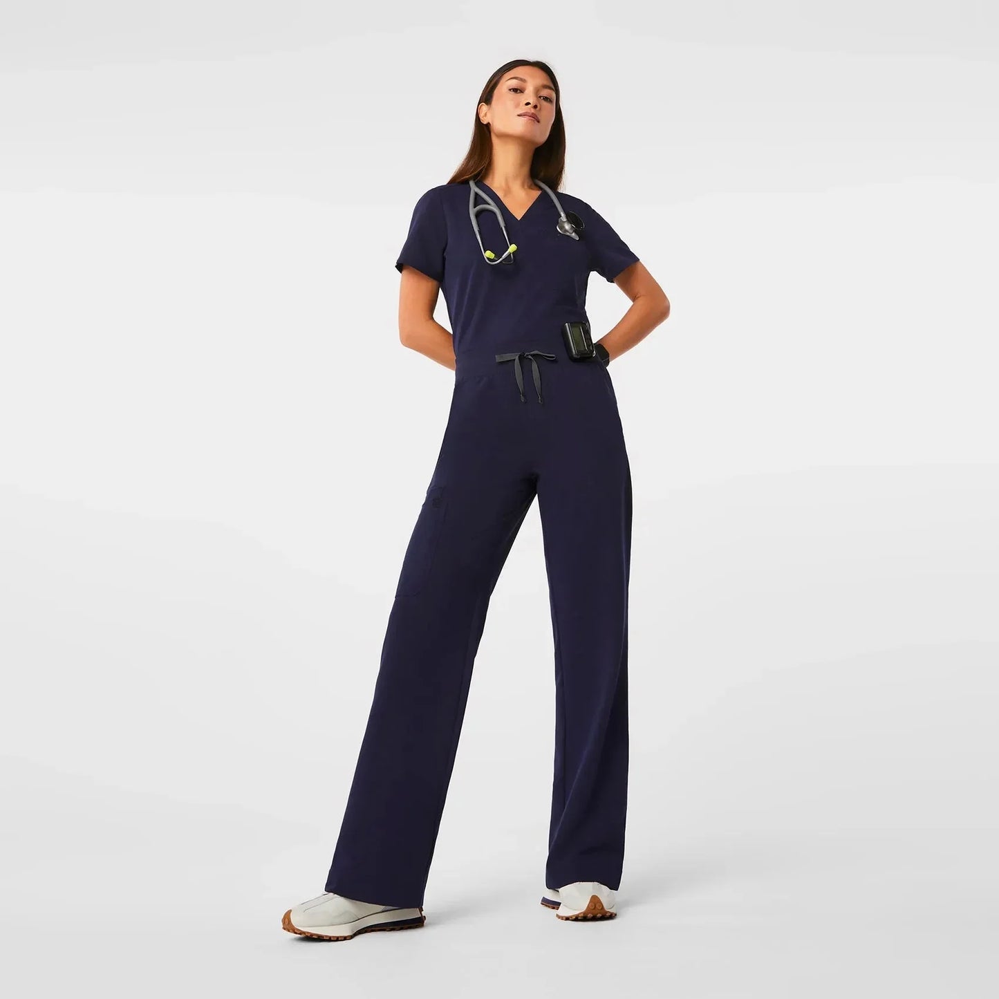 Women's High Waisted Wide Leg Scrub Pants - Navy