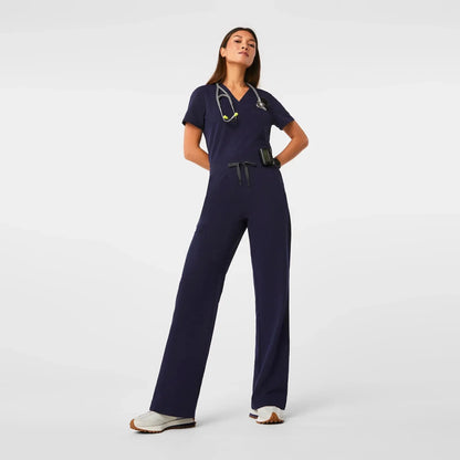 Women's High Waisted Wide Leg Scrub Pants - Navy