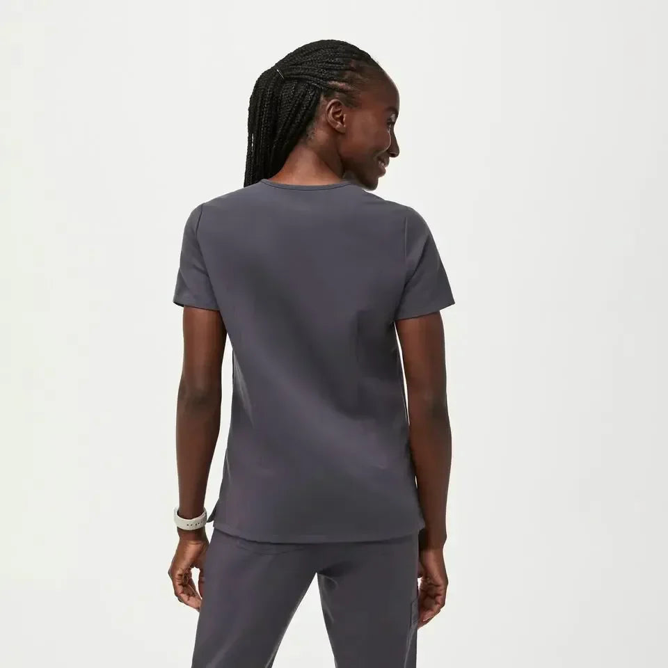 Women's One-Pocket Scrub Top- Charcoal