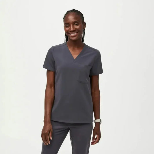 Women's One-Pocket Scrub Top- Charcoal