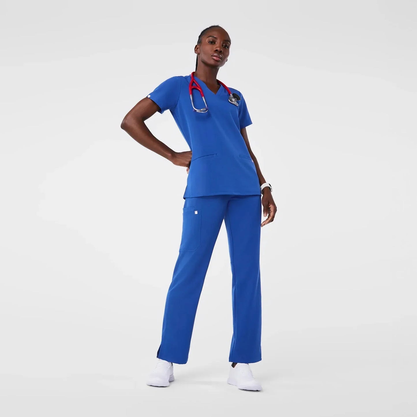 Women's Three-Pocket Scrub Top- Winning Blue