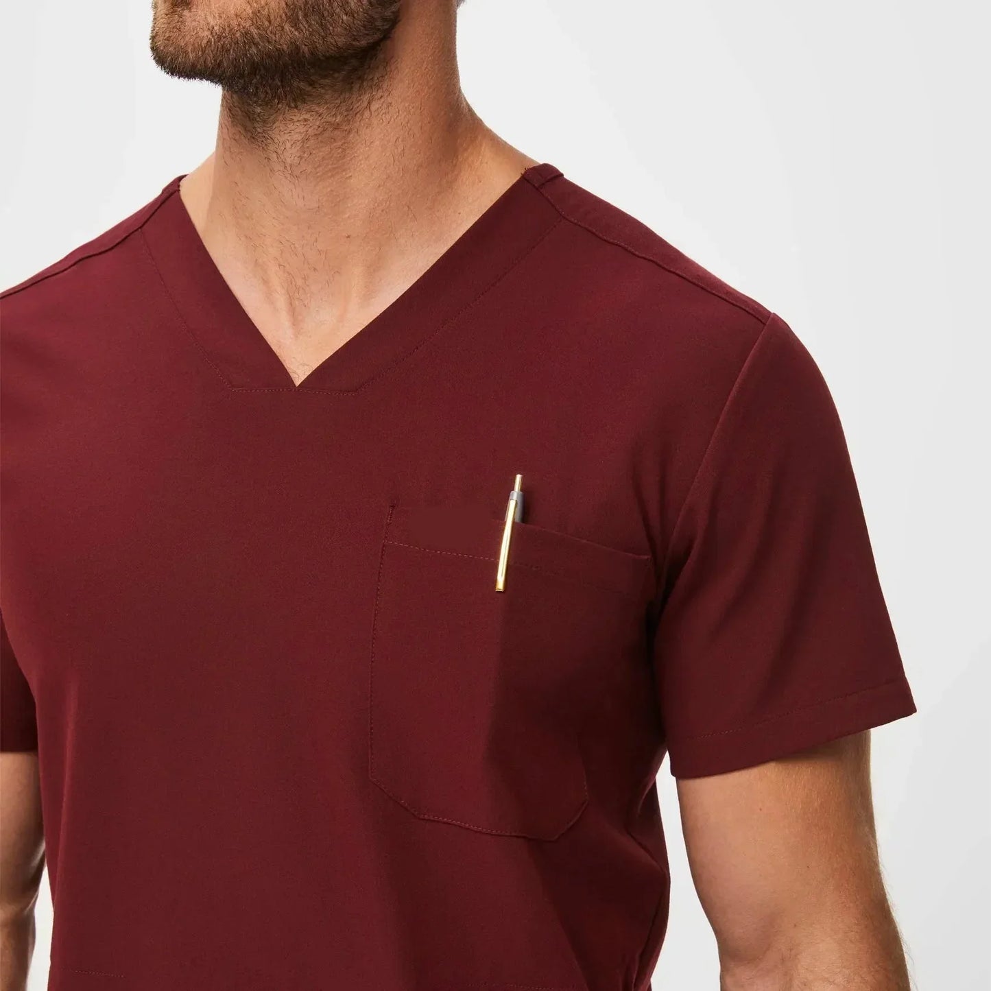 Men's Chisec Three-Pocket Scrub Top - Burgundy