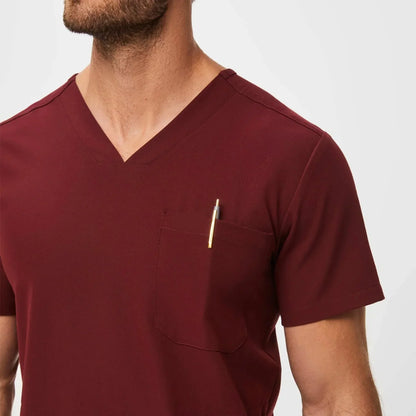 Men's Chisec Three-Pocket Scrub Top - Burgundy