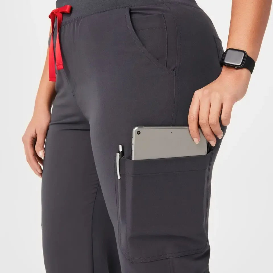 Women's High Waisted Skinny Scrub Pants - Charcoal