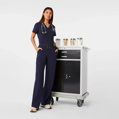 Women's High Waisted Wide Leg Scrub Pants - Navy