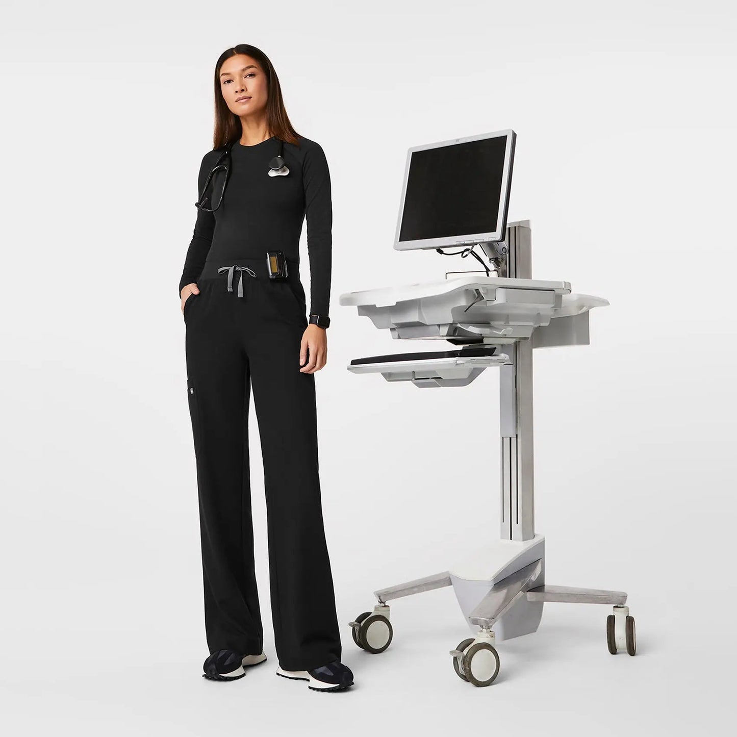 High Waisted Wide Leg Scrub Pants - Black