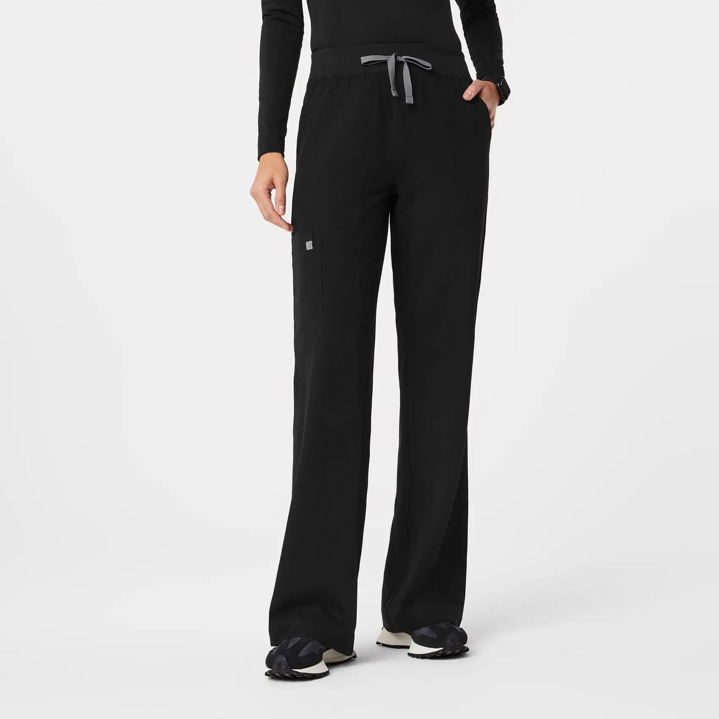 High Waisted Wide Leg Scrub Pants - Black