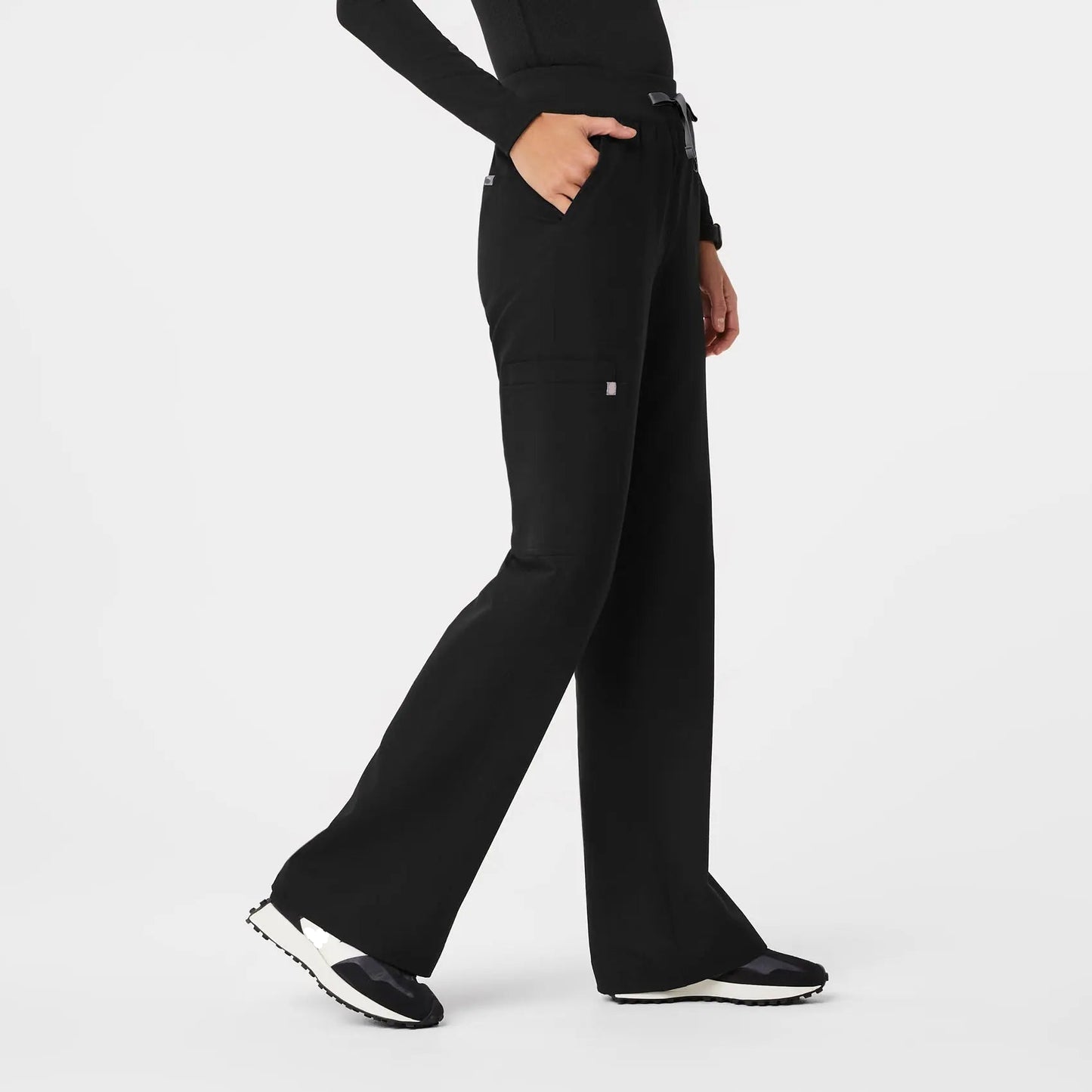 High Waisted Wide Leg Scrub Pants - Black